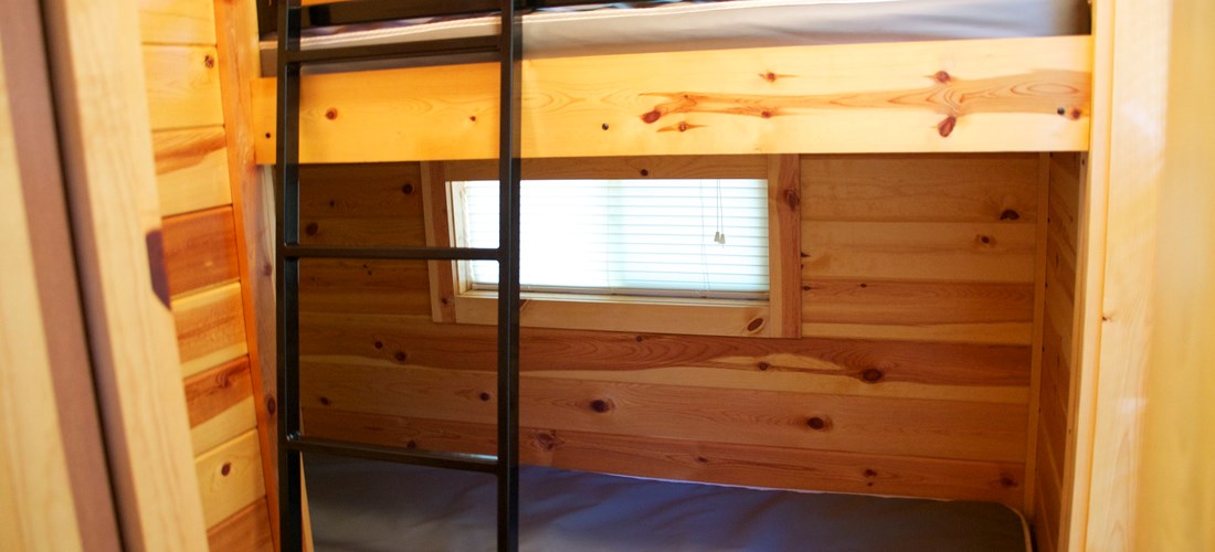 Camper size Bunk Beds in Separate Room of Fish Camp or Patriot