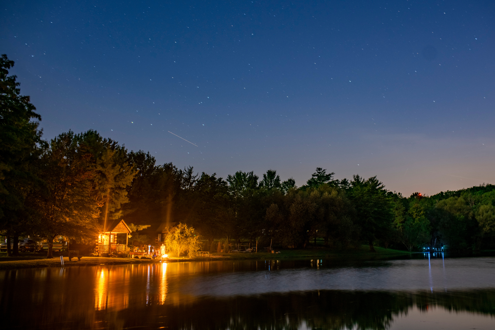 Camping Cabins (Pond View) at Night