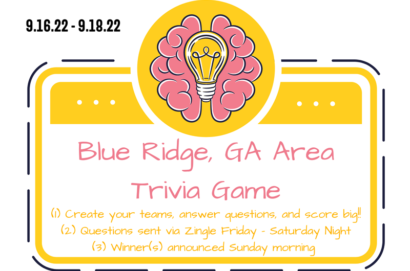 Blue Ridge, GA Area Trivia Game Event at the Blue Ridge / Toccoa River