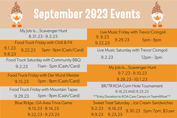 September 2023 Calendar of Events Photo