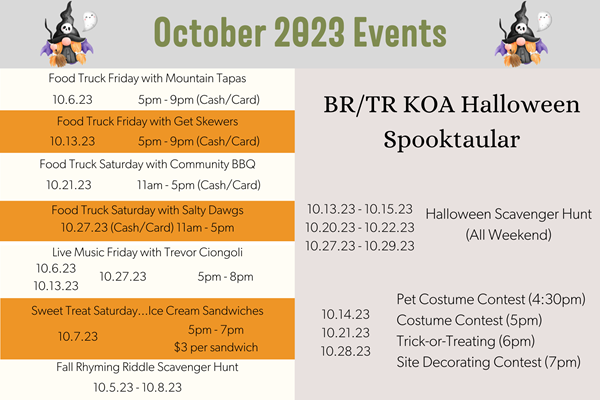 October 2023 Calendar of Events Photo