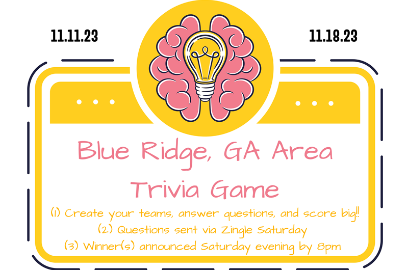 Blue Ridge, GA Area Trivia Game Event at the Blue Ridge / Toccoa River