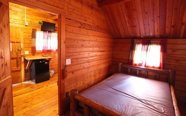 Two room camping cabin interior