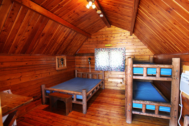 Single room camping cabin interior-2