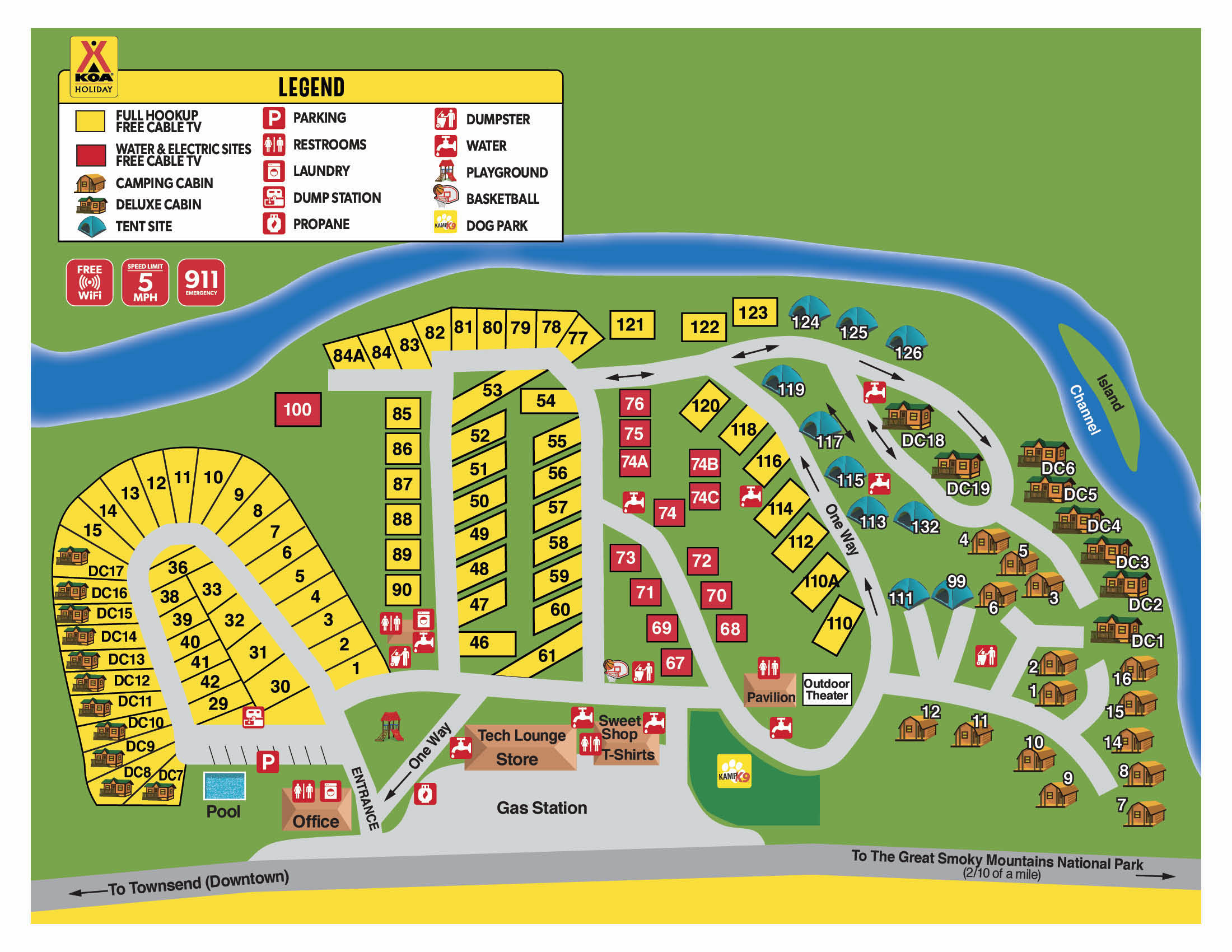 Townsend, Tennessee Campground Map  Townsend / Great Smokies KOA Holiday