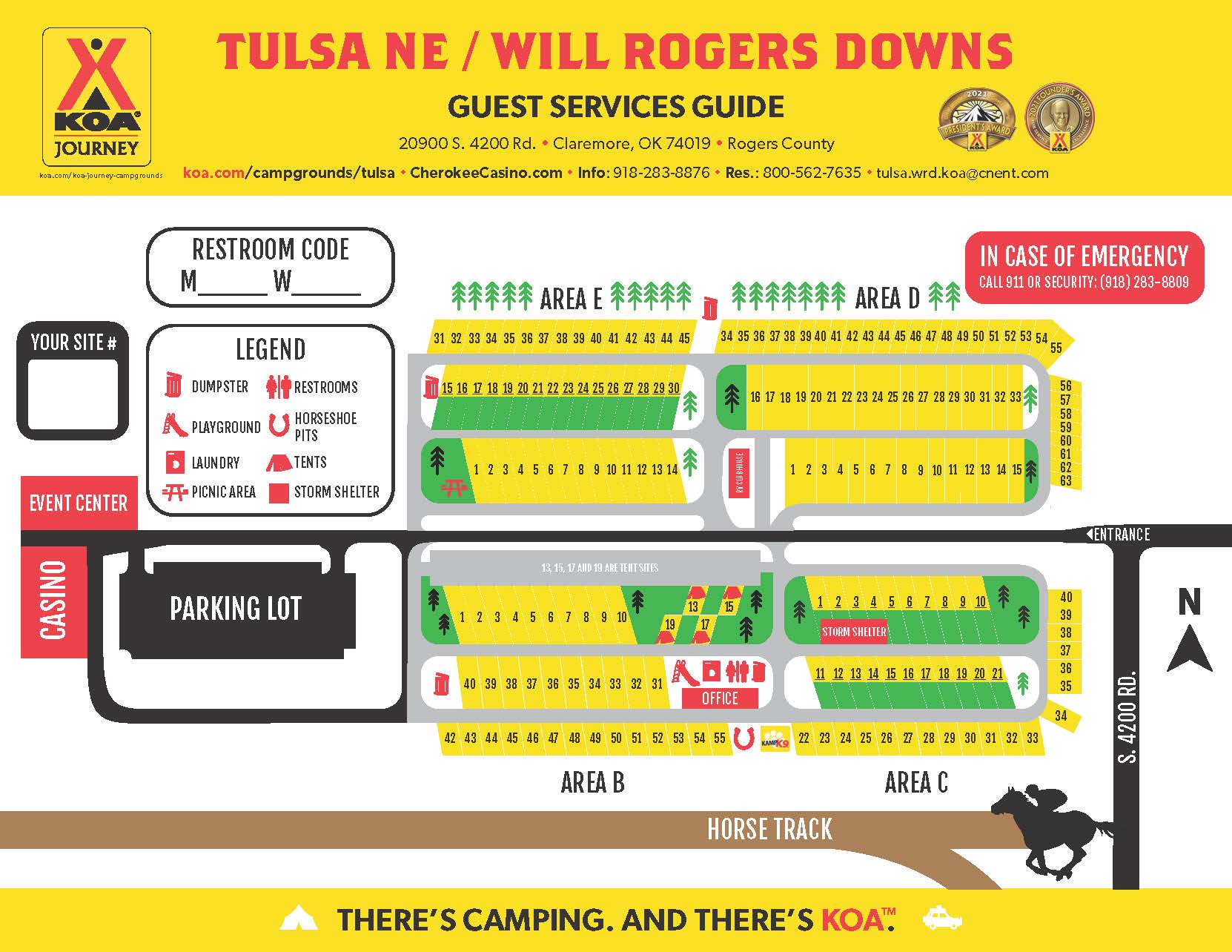 Claremore, Oklahoma Campground Map Tulsa NE / Will Rogers Downs KOA