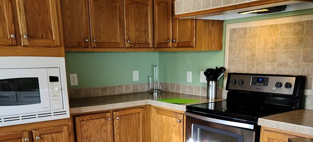 Haven has a full kitchen with dishwasher and laundry room.
