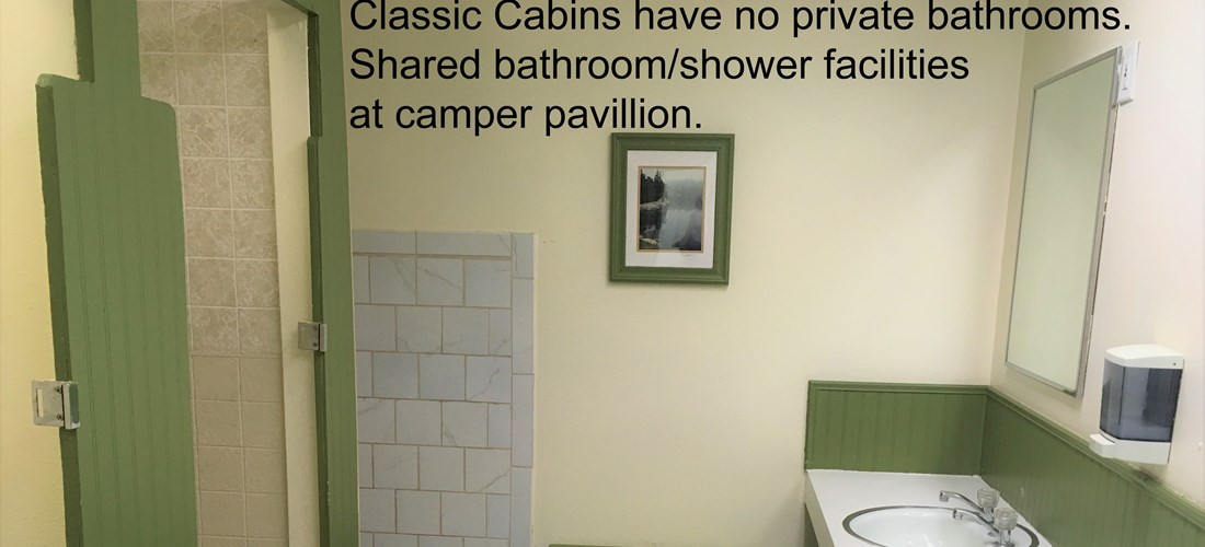 Shared bathrooms for Camping Cabins close-by.