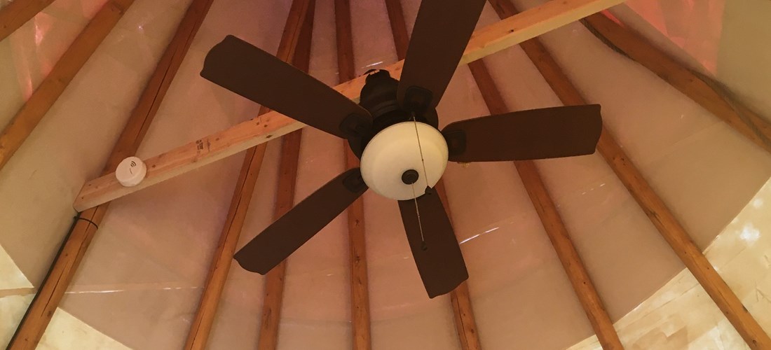 Ceiling fan to help to cool (pull cooler air through entrance and pushing it up out through the top) the TeePee during warmer Summer months.