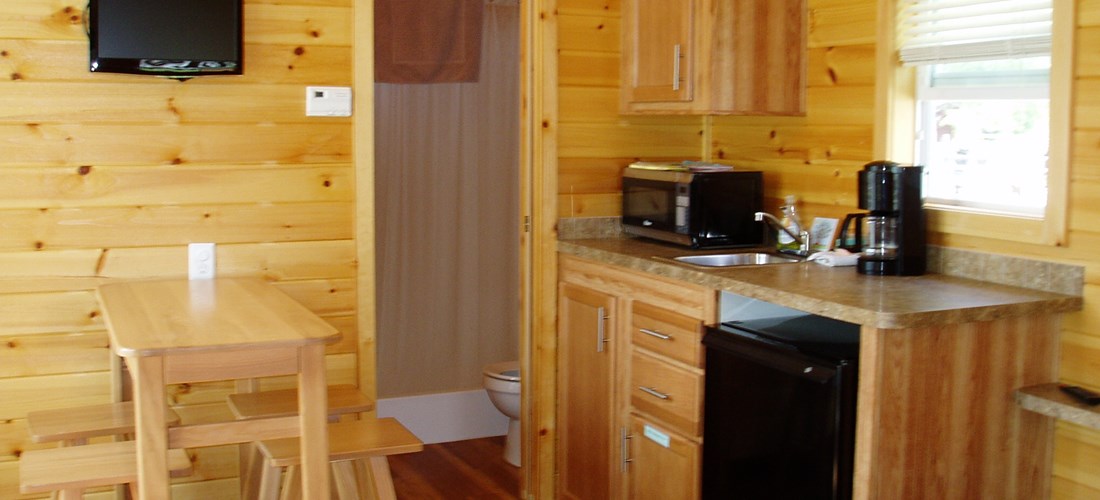 Kitchen area in small deluxe lodges.