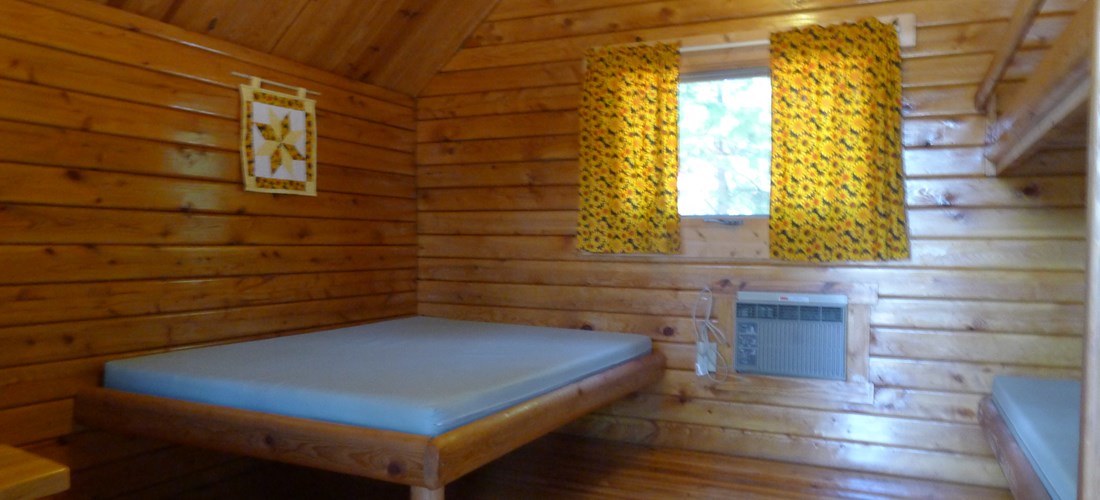 Inside of one room camping cabin