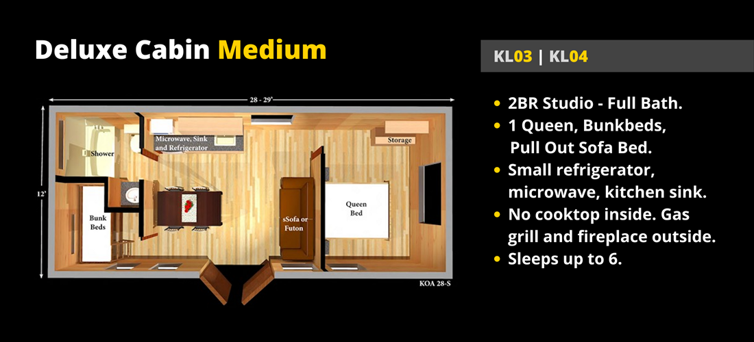 Deluxe Cabin Floor Plans for KL03 and KL04.