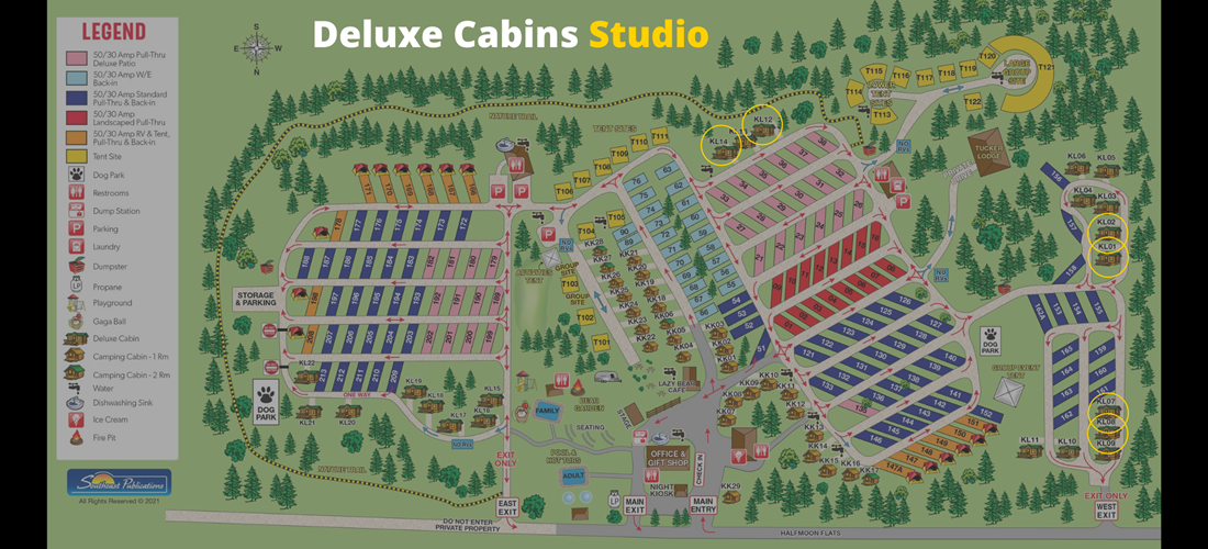 Deluxe Cabin Studio Locations on Map