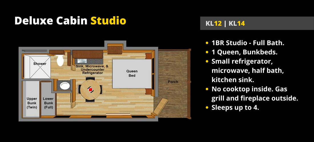 Deluxe Cabin Floor Plans for KL12 and KL14.