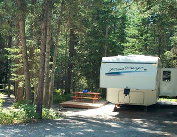 We have sites for all types and sizes of RVs ranging from Motor Homes and Fifth Wheel Trailers to smaller Pop Up Tent Trailers.  Many of our sites have wood decks of different sizes and shapes that are designed to enhance that specific site.