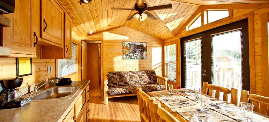 Wisconsin Dells KOA Deluxe Cabin Interior with Kitchen