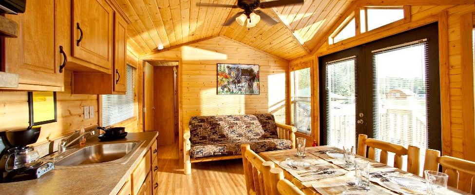 Wisconsin Dells KOA Deluxe Cabin Interior with Kitchen