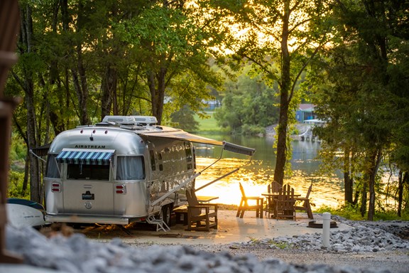 Family Eating Outside of Airstream