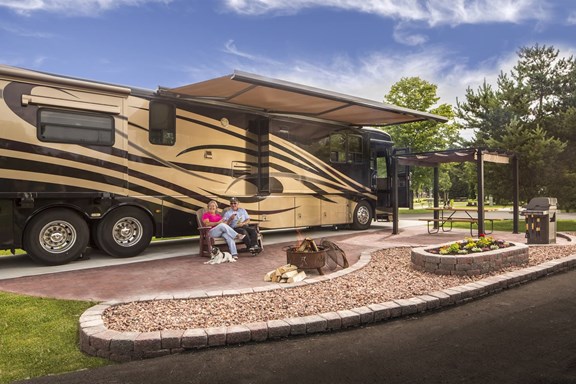 RV Site with KOA Patio® for snowbirds traveling down south for the winter months