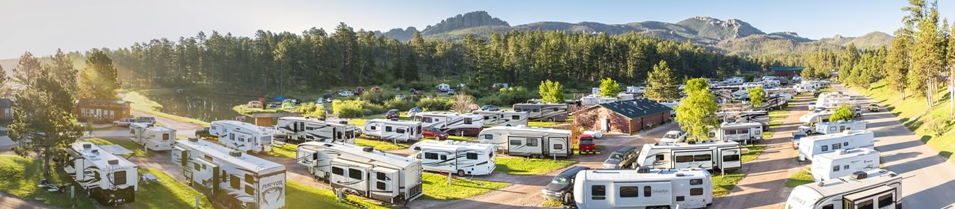 RV camping sites, complete with electrical hookups, shared water and a dump station.